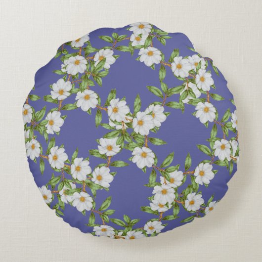 白い花模様の丸い枕 ラウンドクッション (裏面)