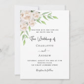 白い花模様の緑のエレガントな結婚式 招待状 (正面)