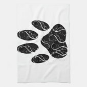 白い花模様の黒犬の前足 キッチンタオル (縦)