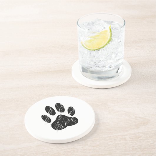 白い花模様の黒犬の前足 コースター (側面)