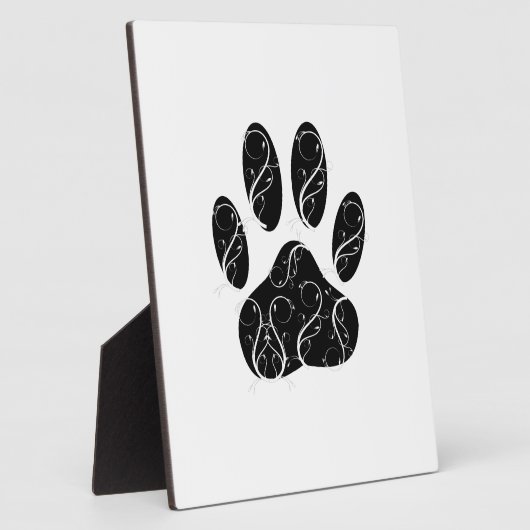 白い花模様の黒犬の前足 フォトプラーク (側面)