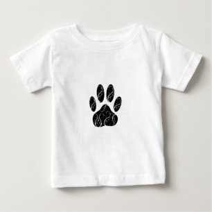 白い花模様の黒犬の前足 ベビーTシャツ
