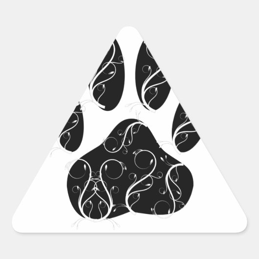 白い花模様の黒犬の前足 三角形シール (正面)