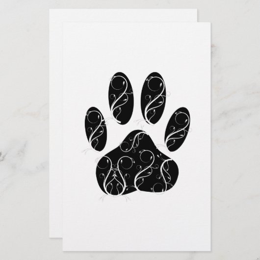 白い花模様の黒犬の前足 便箋 (正面/裏面)