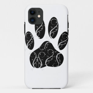 白い花模様の黒犬の前足 iPhone 11 ケース