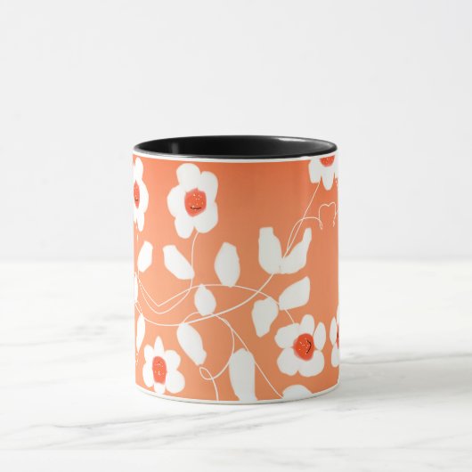 白い花模様 マグカップ (中央)