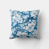白い花模様、青い背景 クッション (裏面)