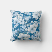白い花模様、青い背景 クッション (正面)