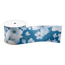 白い花模様、青い背景