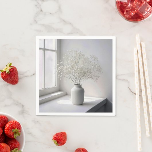 白い花瓶に赤ちゃんの息の花束 スタンダードカクテルナプキン (インサイチュ)