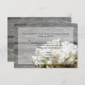 白い花素朴の返信カードとメニューオプション 出欠カード (正面/裏面)