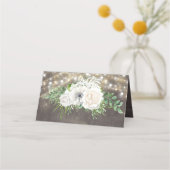 白い花素朴国の文字列ラ結婚イト プレイスカード (裏面)