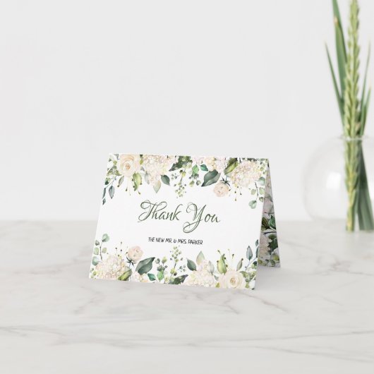 白い花結婚のサンキューカード サンキューカード (正面)