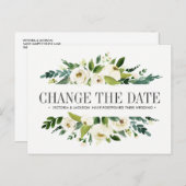 白い花結婚の延期日の変更 案内ポストカード (正面/裏面)