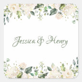 白い花結婚式用シール スクエアシール (正面)