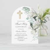 白い花緑のアーチ最初の聖餐式 招待状 (スタンド正面)