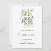 白い花緑の花束の確認 招待状 (正面)