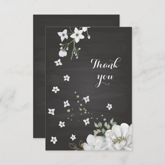 白い花緑の黒いサンキューカード サンキューカード (正面/裏面)