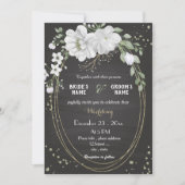 白い花葉緑の結婚黒 招待状 (正面)