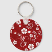 白い花赤い背景 キーホルダー (裏面)