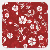 白い花赤い背景 スクエアシール (正面)