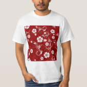 白い花赤い背景 Tシャツ (正面)