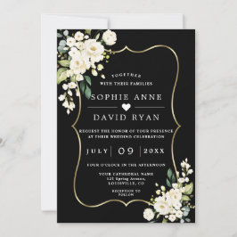 白い花金ゴールドすべて結婚の 招待状