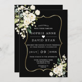 白い花金ゴールドすべて結婚の 招待状 (正面/裏面)