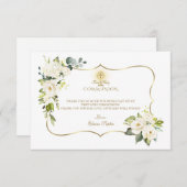 白い花金ゴールドクロス聖餐式 サンキューカード (正面/裏面)