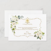 白い花金ゴールドグリッター聖餐式 サンキューカード (正面/裏面)