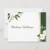 白い花金ゴールドストライプエスコートカード 招待状 (正面)