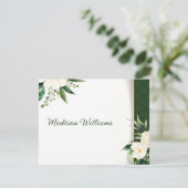 白い花金ゴールドストライプエスコートカード 招待状 (スタンド正面)