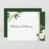 白い花金ゴールドストライプエスコートカード 招待状 (正面/裏面)