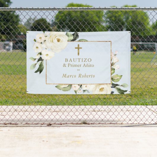白い花金ゴールドスペインのバウティゾウェルカムサイン 横断幕 (インサイチュ)