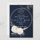 白い花金ゴールドネイビー結婚ズ 招待状 (正面)