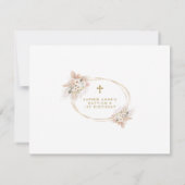 白い花金ゴールドフォトガールバプテスマ1st誕生日 サンキューカード (裏面)