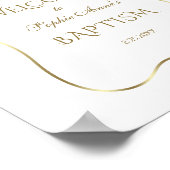 白い花金ゴールドフレームバプテスムウェルカムサイン ポスター (角)