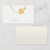 白い花金ゴールド小さな水玉模様テーブルカード プレイスカード (正面/裏面)