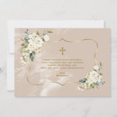 白い花金ゴールド少年の写真1st誕生日バプテスマ サンキューカード (裏面)