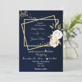 白い花金ゴールド幾何結婚海軍 招待状 (スタンド正面)