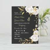 白い花金ゴールド結婚黒 招待状 (スタンド正面)