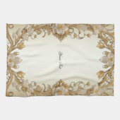 白い花飾り金ゴールドキッチンタオル キッチンタオル (横)