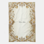 白い花飾り金ゴールドキッチンタオル キッチンタオル (縦)
