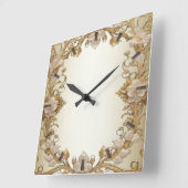 白い花飾り金ゴールド壁時計 スクエア壁時計 (傾斜)
