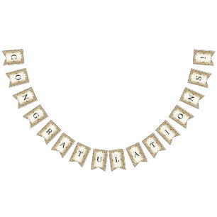 白い花飾り金ゴールド文房旗 バンティングフラッグ