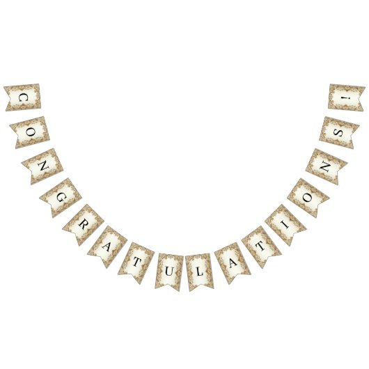 白い花飾り金ゴールド文房旗 バンティングフラッグ (全)