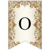 白い花飾り金ゴールド文房旗 バンティングフラッグ (第2の旗)