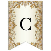 白い花飾り金ゴールド文房旗 バンティングフラッグ (第1の旗)