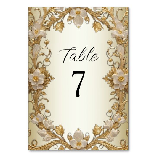 白い花飾り金ゴールド表 テーブルナンバー (正面)