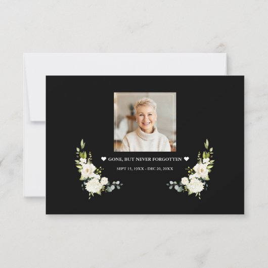 白い花黒写真愛の記憶 サンキューカード (裏面)